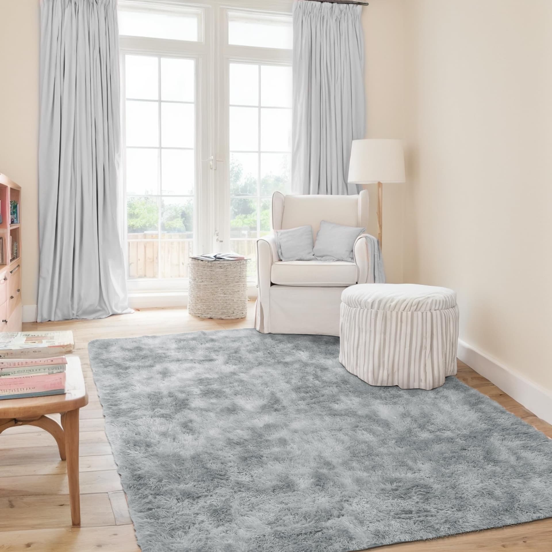 Youzi Fluffy Rugs for Bedroom Livingroom, Soft Shaggy Plush Fur Area Rug Washable Modern Tie-dye Fuzzy Gray Carpet for Entryway Bedside Floor Rug Child Playroom, 120x160cm Grey thumbnail 2