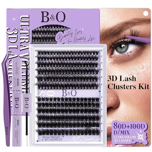 B&Q Volume Lash Clusters Kit 280PCS Lash Extension Kit Thick 3D Wispy DIY Eyelash Extension Set with Individual Lashes, Lash Bond and Remover,Tweezers(80D+100D) - Image 1