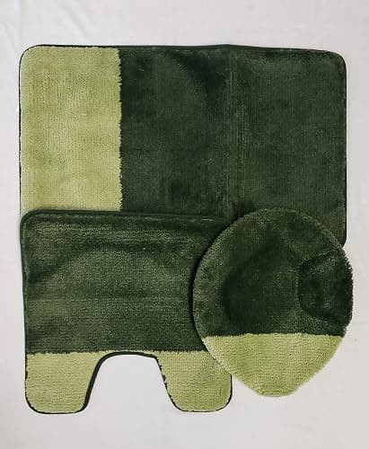 Empire Home Two-Tone 3 Piece Bathroom Set- Bath Mat, Contour Rug, Toilet Lid Cover- Soft Rug - Sale!! (Hunter/Sage Green) - Hunter/Sage Green - Image 1