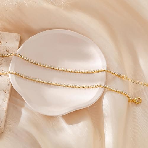 Robaice Tennis Necklace for Women, 14K Gold Plated/Silver Sparking Cubic Zirconia Tennis Chain, Dainty Rhinestone Choker Necklaces Jewelry for Women thumbnail 8