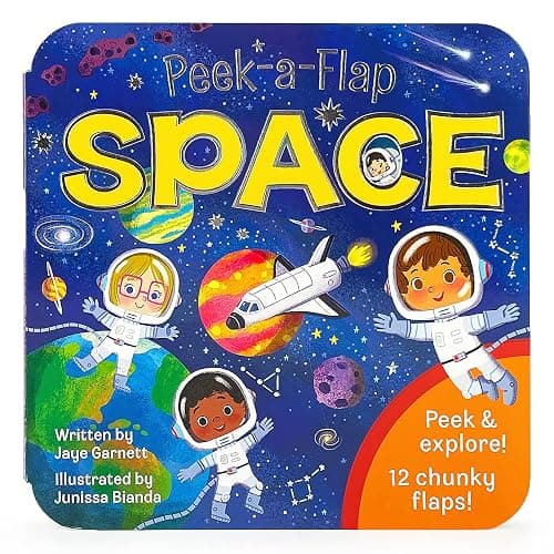 Peek-a-Flap Space Children's Lift-a-Flap Board Book - Planets, Solar System, Outer Space, Rockets & More - Image 1