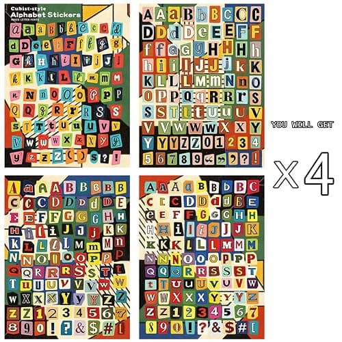 Jacone 1488Pcs Magazine Letter Stickers - 16 Sheets Colorful Alphabet Number Symbols Stickers, Waterproof DIY Decals for Bottles, Scrapbooking Supplies Journaling DIY Crafts Gift Junk Journal thumbnail 4