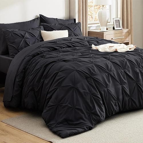 Bedsure Oversized Queen Comforter Set Black - Bed in a Bag Bedding Set 7 Pieces, GentleSoft™ Pintuck Bed Set Gift for Family, Pinch Pleat All Season Comforter with Sheets, Pillowcases & Shams thumbnail 2