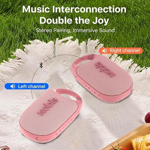 NOBIS Clip N1 Portable Bluetooth Speaker with App, Beat Mode, Up to 24H Playtime, IP68 Waterproof, BT 5.3, HD Sound, Stereo Pairing, Custom EQ, Perfect for Outdoor, Home and Adventure (Pink) - Pink thumbnail 7