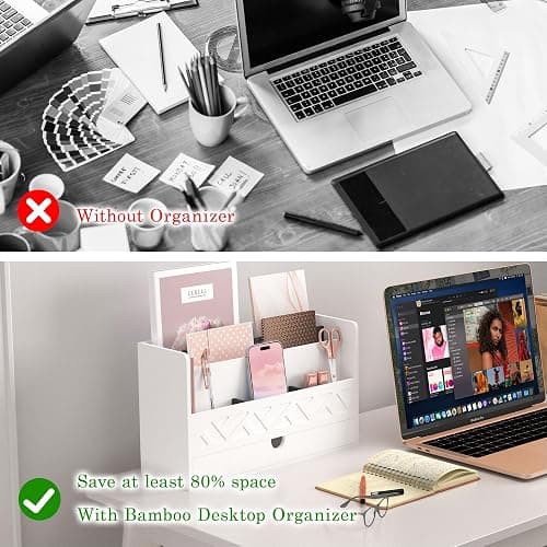 Wisuce Bamboo Mail Organizer Countertop Desktop with Drawer - Desk File Organizer for Office Supplies All-in-One Desk File Drawer with Pencil Holder for Paper Letter Envelope Bill thumbnail 5