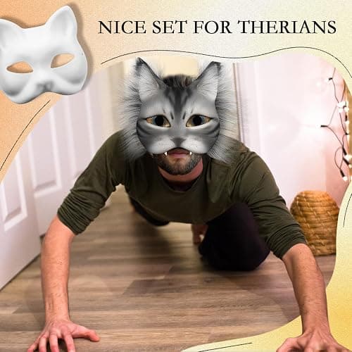 Seenelling DIY Therian Mask Kit Blank Cat Mask with Felt Fabric Sheet Plush Faux Fur Eye Mesh for Therian Gear Stuff thumbnail 3