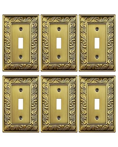 treewell 6-Pack Single Toggle Light Switch Cover Plate, Paisley Pattern Decorative Switch Plate Covers, Antique Brass 1 Gang Metal Wall Plate, Corrosion Resistant - 1 Toggle 6PK