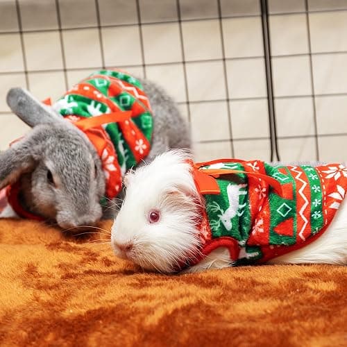 ALUZAEMO Guinea Pig Clothes - 2 Pack Christmas Warm Vest Pet Costume for Guinea Pigs Rabbit Bunny Ferret Chinchilla Kitten Puppy Small Animals - Cute Plaid Cozy Fleece Pet Shirts for Winter Holidays thumbnail 4
