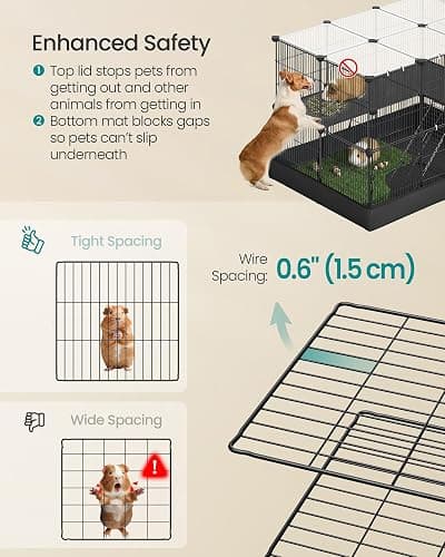 SONGMICS 2-Tier Guinea Pig Cage, Rabbit Cage, Small Animal Playpen with Waterproof Mat, Top and Side Door, 35 Panels, 36.6 x 24.8 x 24.2 Inches, Ink Black ULPI016BH01 thumbnail 4