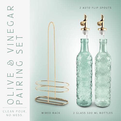 COOK WITH COLOR Glass Olive Oil Bottle Dispenser - 2 Pack- 17oz Oil and Vinegar Cruet - Olive Oil Carafe Decanter for Kitchen thumbnail 4