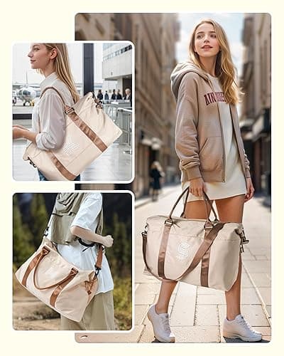 Vogewood Gifts for Teen Girls 16-18, Cheer Stuff for Girls, Travel Duffel Bag, Weekender Bag, Women, Birthday Gift for Daughter, Tween Gifts 10-12 Girls Trendy Teen Girl Stuff Gifts (Letter B) - Off-white - B thumbnail 4