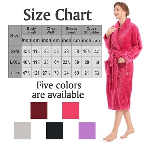 Inner Wish Womens Plush Fleece Robe, Cozy Warm Bathrobe Fuzzy Female Spa Robe With Pockets thumbnail 6