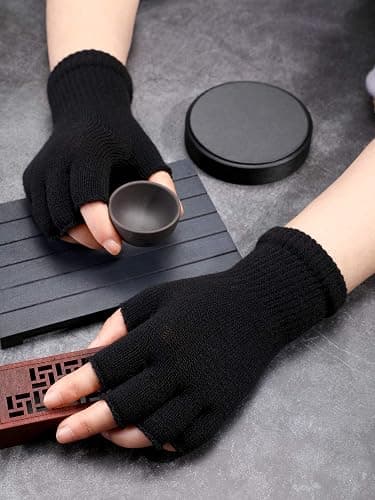 SATINIOR 2 Pair Unisex Winter Half Finger Gloves Knitted Fingerless Mittens Warm Stretchy Gloves in Common Size thumbnail 4