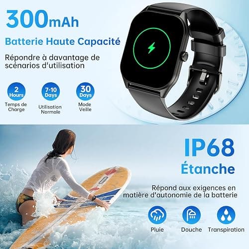 OUKITEL Montre Connectée Homme Femme, 2.0" HD Smartwatch avec Appel Bluetooth, Etanche IP68, Montre Connecté Sport avec 140+Modes Sportifs, Podometre/Sommeil/Cardiofrequencemetre pour Android/iOS thumbnail 7