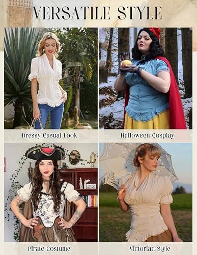 Scarlet Darkness Womens Work Tops Elegant Renaissance Pirate Shirt Short Sleeve Victorian Peasant Blouses thumbnail 7