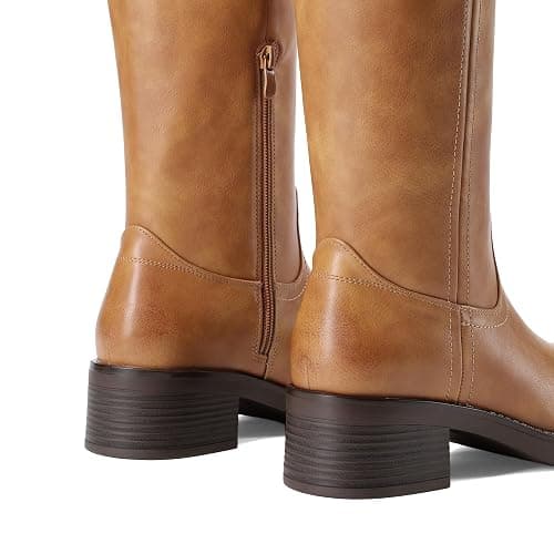DREAM PAIRS Women's Square Toe Platform Chunky Block Heel Knee High Riding Boots | Square Round Toe,Riding Tall Boots,Side Zipper,Chunky Block Heel,Banana Yellow Brown Color,Summer Fall Fashion Daily Boots thumbnail 6