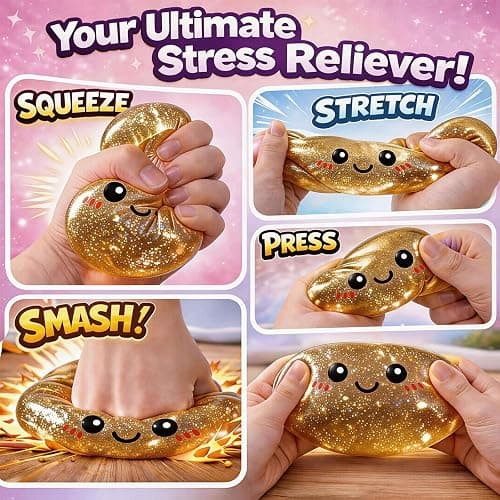 Glitter Dumpling Squishies Stress Relief Toy, Mystery Dumplings Jumbo Squishy Toy with Steamer Box, Sensory Fidget Toy for Anxiety Relief, Easter & Holiday Basket Stuffer(Golden) thumbnail 3