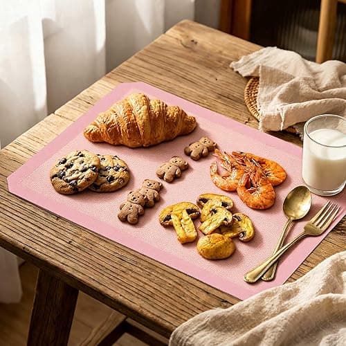 Ferrochef 3 Pack Perforated Baking Mats, 3 Pink Silicone Nonstick Mats Set | 2 Half Sheet 1 Quarter,Pink Sheet Reusable Oven Liners,Home Baking Supplies for Cookies Bread Pastry Pizza,16.5" x 11.6" thumbnail 2