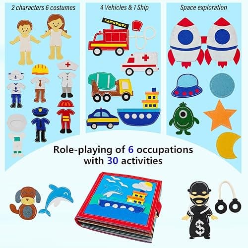 Sendhjurf Montessori Book Busy Board Activity Role Play Books for Toddlers 3-5 Year Old Girls Boys Toys Brithday Gifts thumbnail 4