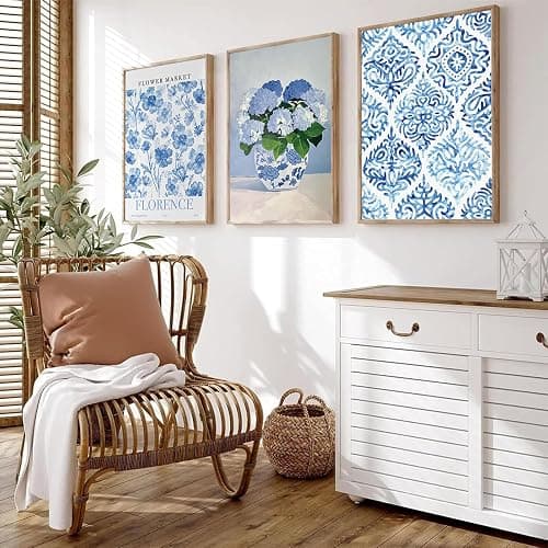 6Pcs Blue coastal Wall Art Flowers Aesthetic Wall Decor Pictures Trendy Minimalist Posters Prints Hydrangeas painting Preppy Artwork for Bedroom Gallery Home Decoration,8x10in Unframed thumbnail 4