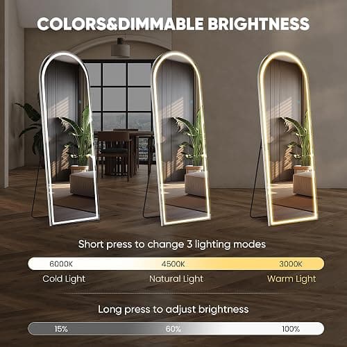 DUMOS Arched Full Length Mirror Lighted, 20"x63" LED Floor Standing Mirror | LED Lights 3 Color Lighting and Shatterproof Tempered Glass, Wall Hanging or Leaning, Floor Standing, Modern Home Decor thumbnail 3