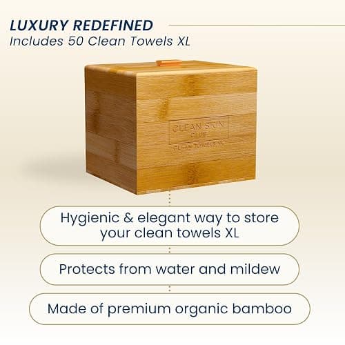 Clean Skin Club Luxe Bamboo container with Cover, includes 50 Clean Towels® XL Original disposable face towels thumbnail 2