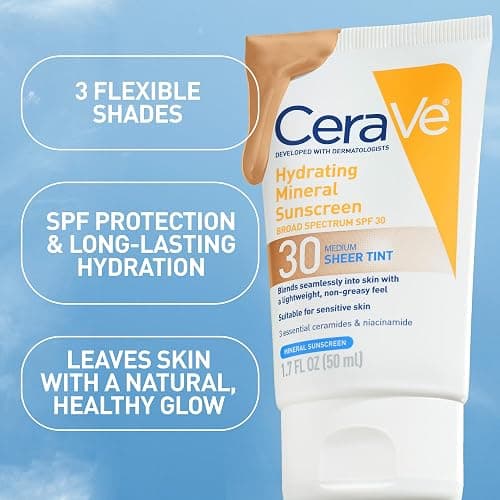 CeraVe Hydrating Mineral Sunscreen SPF 30 with Sheer Tint, Tinted Mineral Sunscreen with Zinc Oxide & Titanium Dioxide, Blends Seamlessly For Healthy Glow, Medium, 1.7 Fluid Ounce thumbnail 6