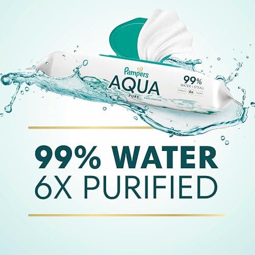 Pampers Baby Wipes Aqua Pure, 99% water-based wipes, Hypoallergenic and Unscented Baby Wipes, 672 Wipes Total (12 Flip-Top Packs) thumbnail 3