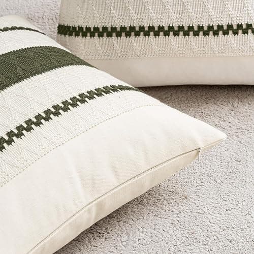 Woaboy Set of 2 Decorative Pillow Covers Boho Farmhouse Couch Throw Pillows Modern Cotton Cushion Covers Macrame Woven Spring Home Decor for Bed Sofa Chair 18x18 Inch Olive Green thumbnail 6