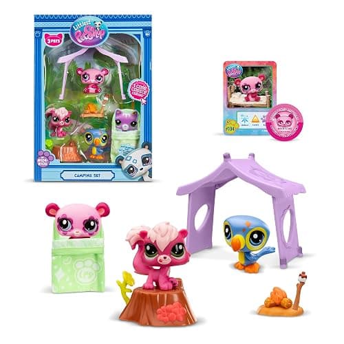 Littlest Pet Shop - BF00574 - Camping Set 3 Animals and Accessories - Littlest Pet Shop LPS Panda Squirrel Toucan - Toy Set Mini Cute Animal Figurines - Children's Toy 4 Years and Above - Image 1