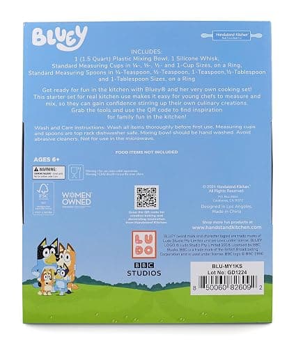 Handstand Kitchen Bluey My First Real Kitchen Tools Set with 1.5 Quart Mixing Bowl, Measuring Spoon Set, Measuring Cup Set and 8.5" Whisk thumbnail 8