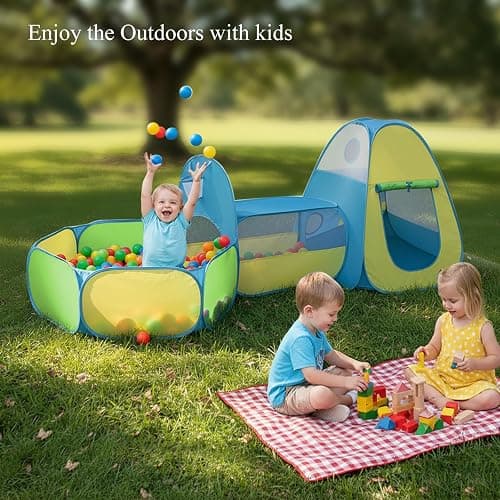 3 in 1 Kids Play Tent with Tunnel & Ball Pit,Pop Up Indoor/Outdoor Playhouse for Boys and Girls,Crawling Tunnel Toy with Fun Toss It Game Zone,Easy Setup Foldable Carry Bag (Balls Not Included) thumbnail 2