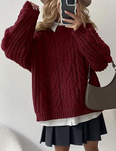 PRETTYGARDEN Women's Oversized Fall Sweaters 2025 Casual Long Sleeve Crewneck Chunky Cable Knit Pullover Tops Winter Clothes thumbnail 3