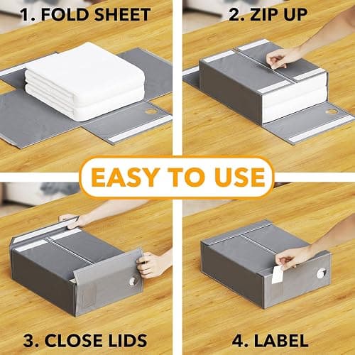 SpaceAid 4 Pack Bed Sheet Organizers and Storage, Foldable Organizer for Linen Closet, Sheets Set Folder Keeper with Window XL (Queen & King Size) Organizing Bedding Container, Gray 91ZDSN-SL01-G4 thumbnail 4