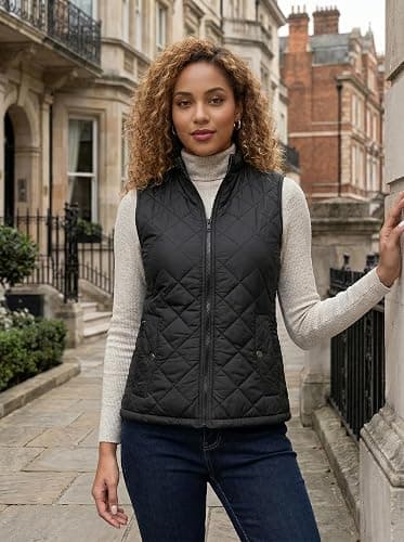 Fuinloth Women's Quilted Vest Lightweight Puffer Stand Collar Zip Gilet | 4 pockets with 2 inner storage. Quilted padded warm gilet. Fall winter outerwear layering vest for travel hiking daily wear. thumbnail 7