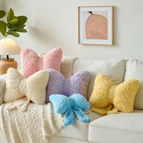 Ddliury Bow Pillow, Decorative Bow Pillows with Soft Plush for Couch Bed, Bow Shaped Throw Pillow Room Decor for Bedroom, Bow Decorative Pillow for Living Room (Lavender Purple, Small-12 Inches) thumbnail 2