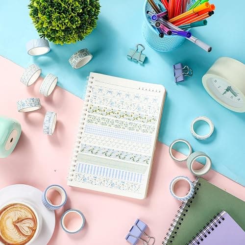 YooNotee 12 Rolls Watercolor Floral Washi Tape Set 15 mm Vintage Flower Decorative Masking Tape for Spring Arts DIY Craft Scrapbook Journal Supplies Gift Wrapping(Dusty Blue,Rose and Hydrangea) thumbnail 5