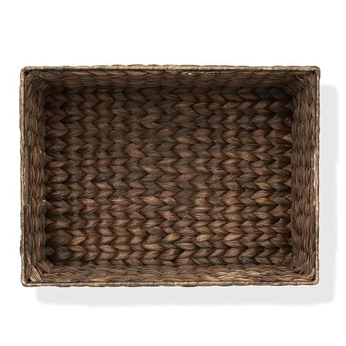 Casafield Set of 2 Water Hyacinth Pantry Baskets, 12-1/2" x 17" x 8", with Chalkboard Labels and Chalk Marker - Espresso, Woven Storage Bin Organizers for Kitchen Shelves thumbnail 7