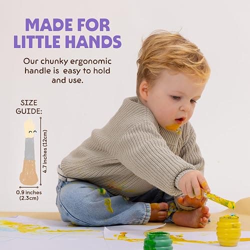 Honeysticks My First Paint Brush Set - 3 Pack: Ideal for Babies and Toddlers. Jumbo Brushes with Chubby Wood Handles for Easy Grip, Vegan. Includes Handy Storage Container thumbnail 2