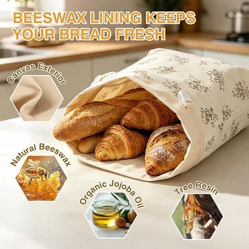 2 Pack Beeswax Sourdough Bread Bags for Sourdough Homemade Bread(17x13 in) | Reusable Beeswax Bread Bags,Upgraded Large Capacity Portable,Sourdough Bread Storage,Eco-Friendly and Freshness Preservation thumbnail 3