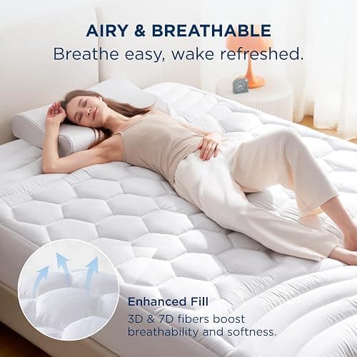 Bedsure Queen Mattress Pad - Quilted Fitted Mattress Topper Protector with 8-21 Inches Deep Pocket, Noiseless Breathable Bed Cover Padded, Machine Washable, White, 60x80 Inches thumbnail 4