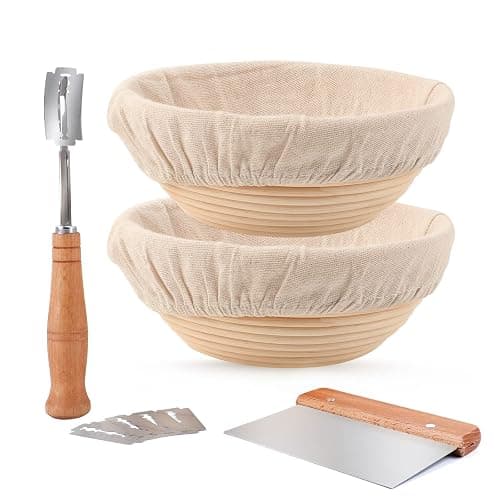 DOYOLLA Proofing Baskets for Sourdough Bread Making, Dough Proofing Bowls Kit with Cloth Liner + Scoring Lame + Scraper for Professional & Home Sourdough Bakers (Round,8.5 inch,Set of 2) - Image 1