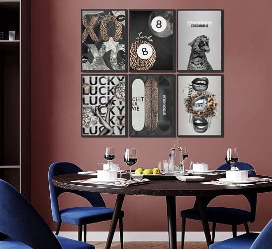 6Pcs Trendy Leopard Wall Art Stockholm Style Posters Prints Funky Cheetah Canvas Wall Decor Lucky 8 Ball Painting Pictures for Girls Bedroom Apartment Dorm Unframed thumbnail 3