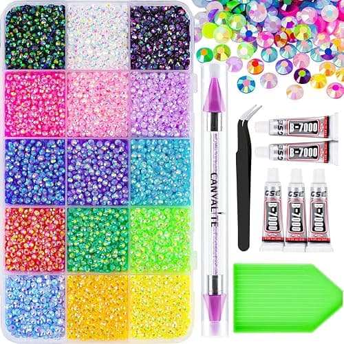 20000PCS Resin Jelly Rhinestones for Crafting, Multicolor 3mm Flatback Rainbow Gems, Bedazzling Kit with 5Pcs 2.5g Jewelry Glue/Nail Rhinestone Picker for DIY Crafts Clothing Shoes Nail Art - Image 1