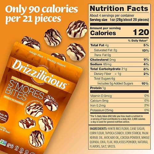 Drizzilicious Mini Rice Cakes S'mores - Rice Crisps, Healthy Snack for Adults and Kids, Flavored Rice Cakes, Vegan, Gluten Free, Allergen Free, Only 90 Calories Per Serving - 4oz (Pack of 2) thumbnail 2