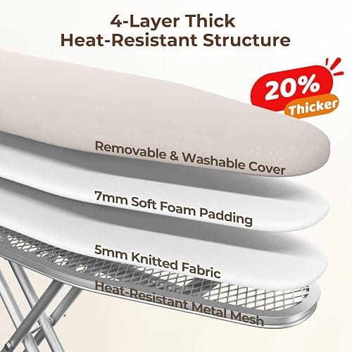 Yaheetech Foldable Ironing Board, Heavy Duty Iron Board with 9 Adjustable Heights, 4 Layer Cover and Safety Iron Rest, 52X14 Compact and Space Save Iron Board for Home Laundry Room Use, Beige thumbnail 4