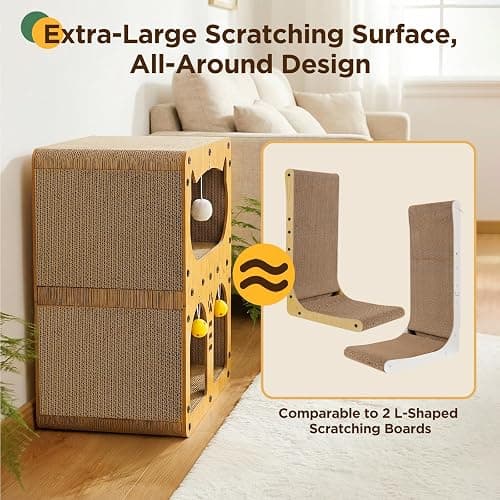 Gimars Cat Scratcher, Double Layer Cat Scratching Board Cardboard Cat Scratcher House for Indoor Cats, Large Cat Scratcher Bed for Scratch, Hide & Rest, Heavy Duty 44lbs Load, 20 x 17 x 11.2 inches thumbnail 6