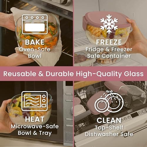 Bentgo Glass Salad Container - 7.6-Cup Salad Bowl with Airtight Lid, Leak-Proof Sauce Container, 4-Compartment Bento Tray & Reusable Fork - BPA-Free for Meal Prep, Office & More (Rose) thumbnail 5
