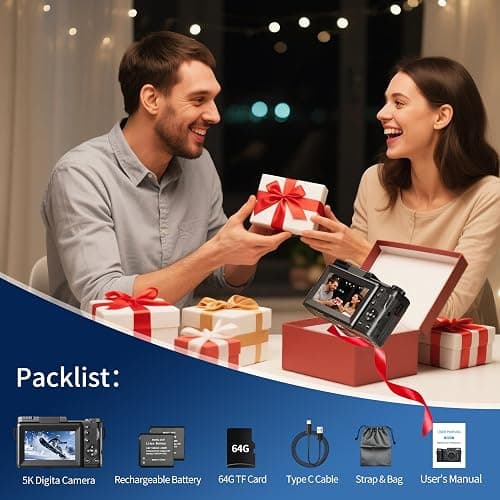 Digital Camera 5K, 64MP Cameras for Photography, YouTube Vlogging, 18X Zoom UHD Autofocus Compact Point and Shoot Flip Screen Camera with 64GB SD Card, 2 Batteries, Small Photo Camera for Kids, Teen thumbnail 6