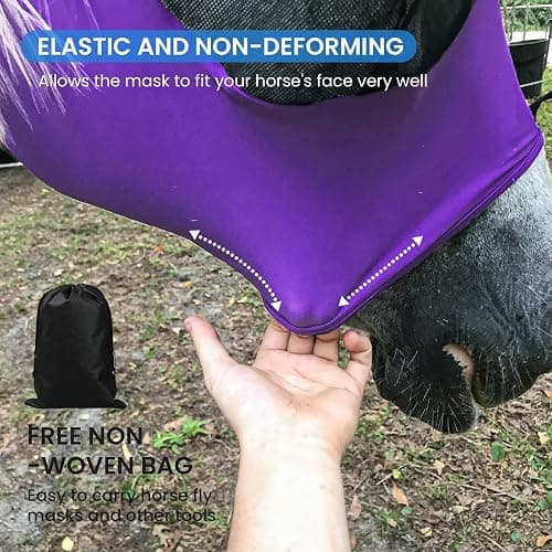 Horse Fly Mask Comfort Stretchy UV Protection Elasticity Fly Mask with Ears Mesh Breathability Horse Face Covering Purple Large thumbnail 4